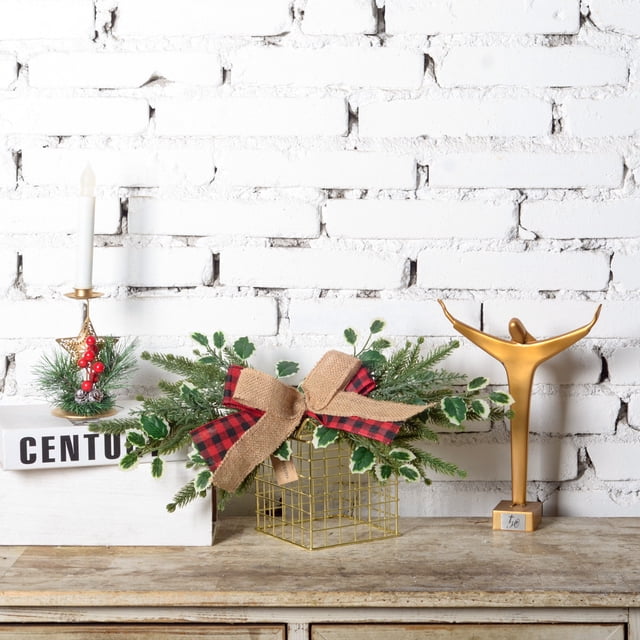 Fiudx Artículos en oferta con ofertas flash Guirnalda decorativa navideña para colgar en la pared con plantas verdes simuladas, dintel para el hogar, arreglo festivo para colgar en la pared