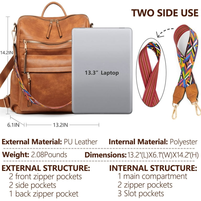 Yomym PU Leather Women Backpack Travel Bag Purses Multipurpose Design Handbags and Shoulder Bag Women s Size 12.6 5.51 13.39 Brown