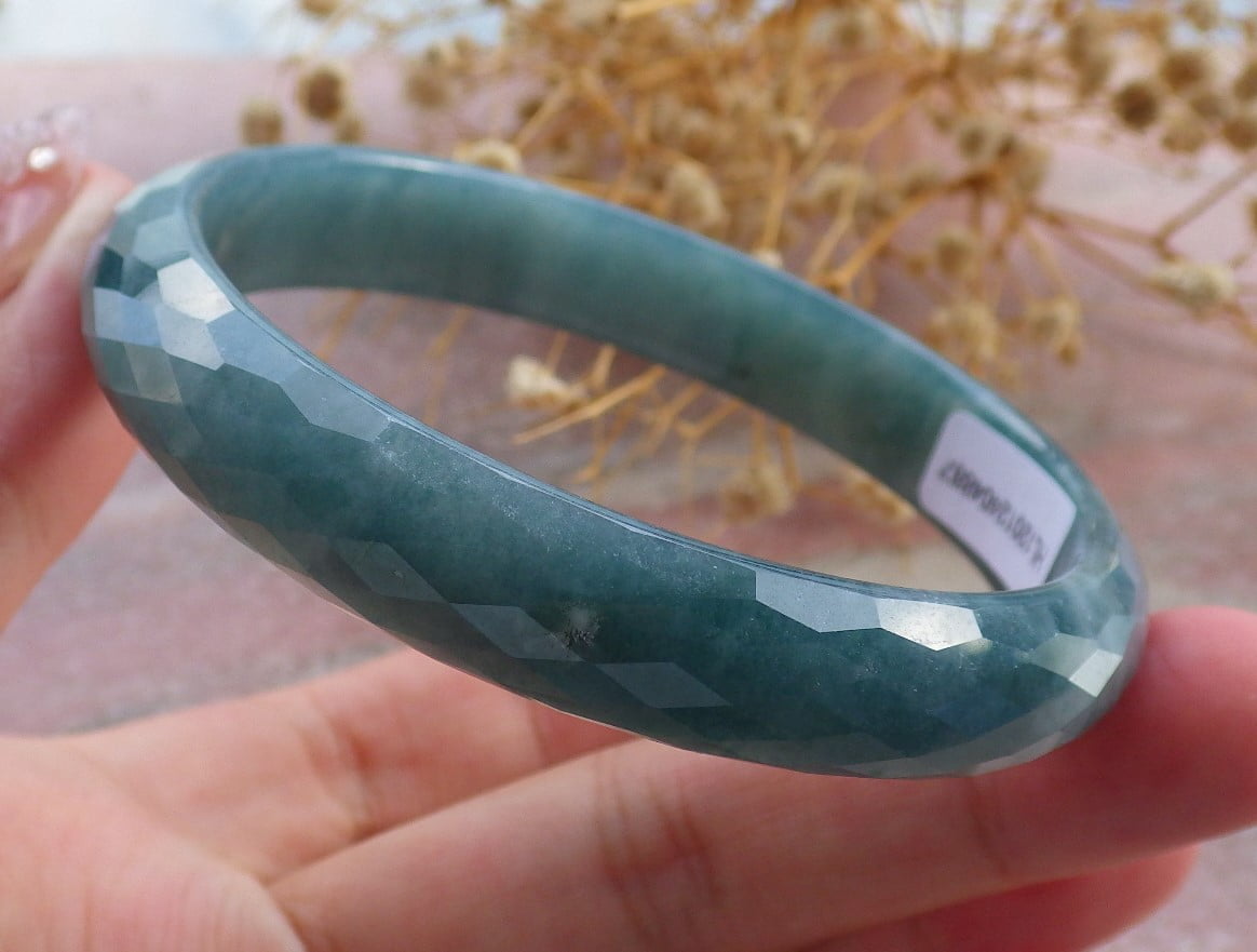 Icy Green Natural A JADE Jadeite Dia Cut Bangle Bracelet 59 mm 683118 TN