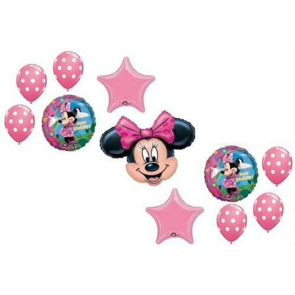 MINNIE MOUSE Pink Polka Dots Dress Up Party 10 Mylar & Latex Balloons Set Kit