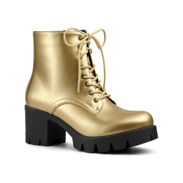 Unique Bargains Bottes de Combat à Talons Épais à Plateforme pour Femmes