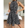 thumbnail image 2 of Women Halter Neck Summer Dresses 2025 Summer Casual Sleeveless Polka Dot Ruffle Mini Boho Beach Sun Dress Black L, 2 of 5