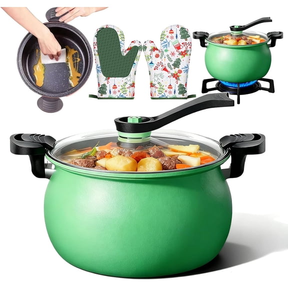 Multifunctional Large Capacity Non-stick Pressure Cooker, 8 Qt Micro Pressure Cooker with Glass Lid & Anti-Scalding Handle for Various Cuisines