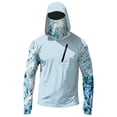 thumbnail image 5 of Men's Abstract Print Hooded Fishing Shirt with Face Mask - Long Sleeve UPF 50+ Quick-Dry Sun Protection Pullover with Zipper Pocket, Drop-Shoulder Outdoor Top for Hiking & Sports Light Blue S, 5 of 7