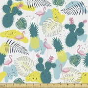 Tropical Fabric by the Yard, Paradise Island Nature Elements Such as Pineapples Cactus Pink Flamingo and Leaves, Decorative Upholstery Fabric for Sofas and Home Accents, Multicolor by Ambesonne