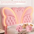 thumbnail image 5 of Homfa Twin Size Velvet Upholstered Bed with LED Lights, Floating Platform Bed Frame with Butterfly Crystal Button Tufted Headboard, Pink, 5 of 7