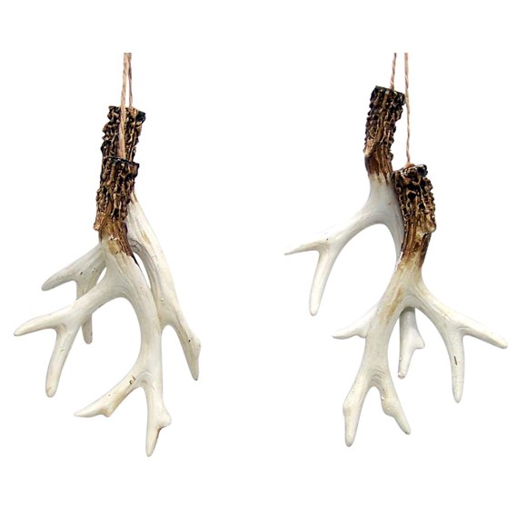 Deer Antler Christmas Tree Ornaments, Rustic Holiday Decoration for Hunters, 5 Inches, Set of 2