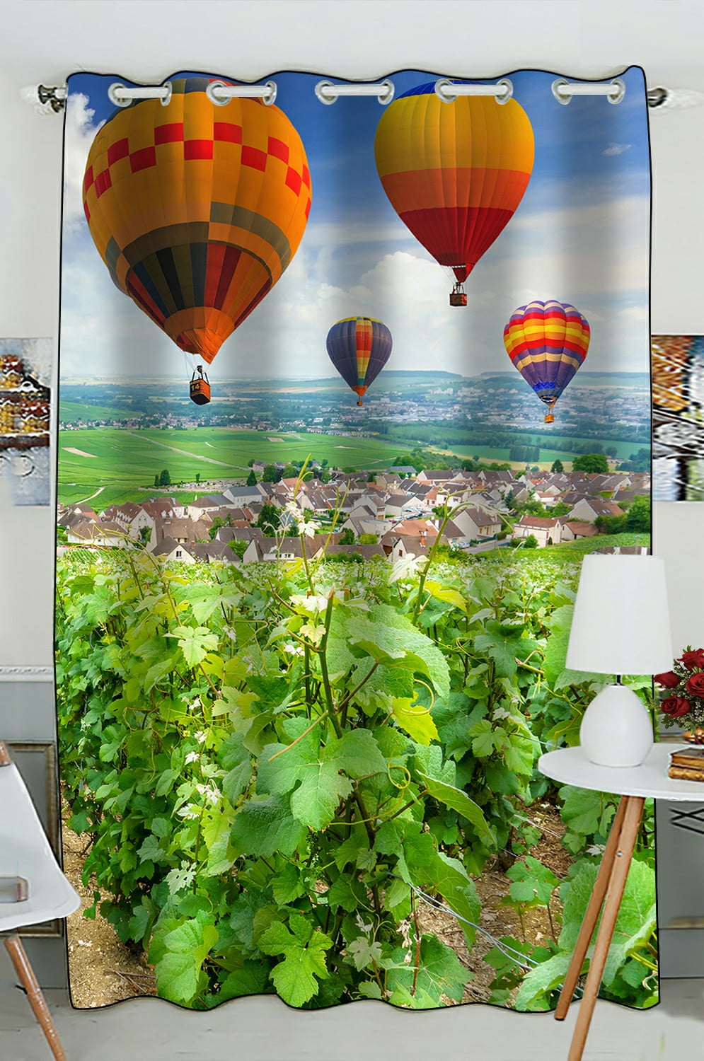 ECZJNT Colorful hot air balloons flying over champagne Vineyards at