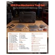 Mechanic Tool Set 308-Piece - 1/4, 3/8, 1/2 Drive SAE Metric Socket Set, Wrench & Bit Kit with Case - Automotive Repair Tool Kit