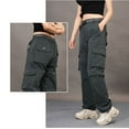 thumbnail image 4 of JJHGVB Cargo Pants Women High Waisted Pants Women's Outdoor Quick Drying With Multiple Pockets And Detachable Style Elastic Windbreaker Pants Wide Leg Pants Woman Baggy Pants Dark Gray M, 4 of 9