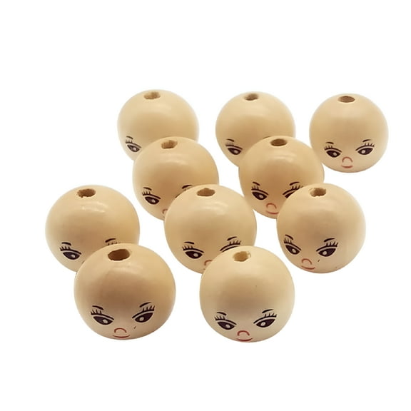 ACDANC 20pcs Wood Color Smiling Face Doll Head Wooden Bead Loose Beads DIY Jewelry Accessories (Girls 22mm)