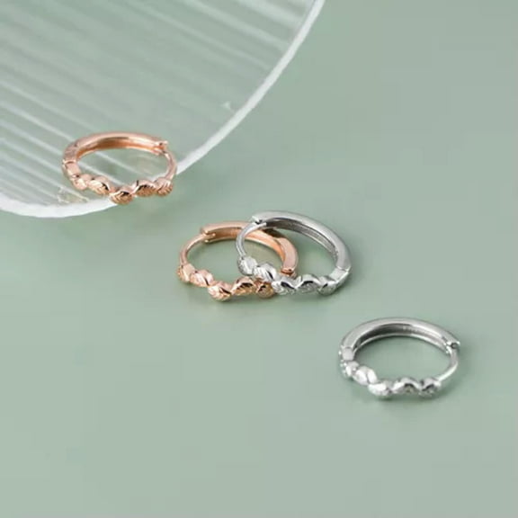 K-KED 925 Sterling Silver 13mm 1.3CM Hoop Sleeper Earrings With Leaves Deco-Rose Gold