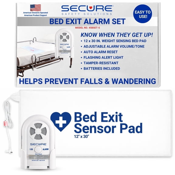 Secure Safety Solutions Bed Exit Alarm for Elderly Adults - Caregiver Alert Monitor,12x30 Weight Sensing Pressure Pad - Fall Prevention for Seniors, Dementia Patients, Know When They Get Up