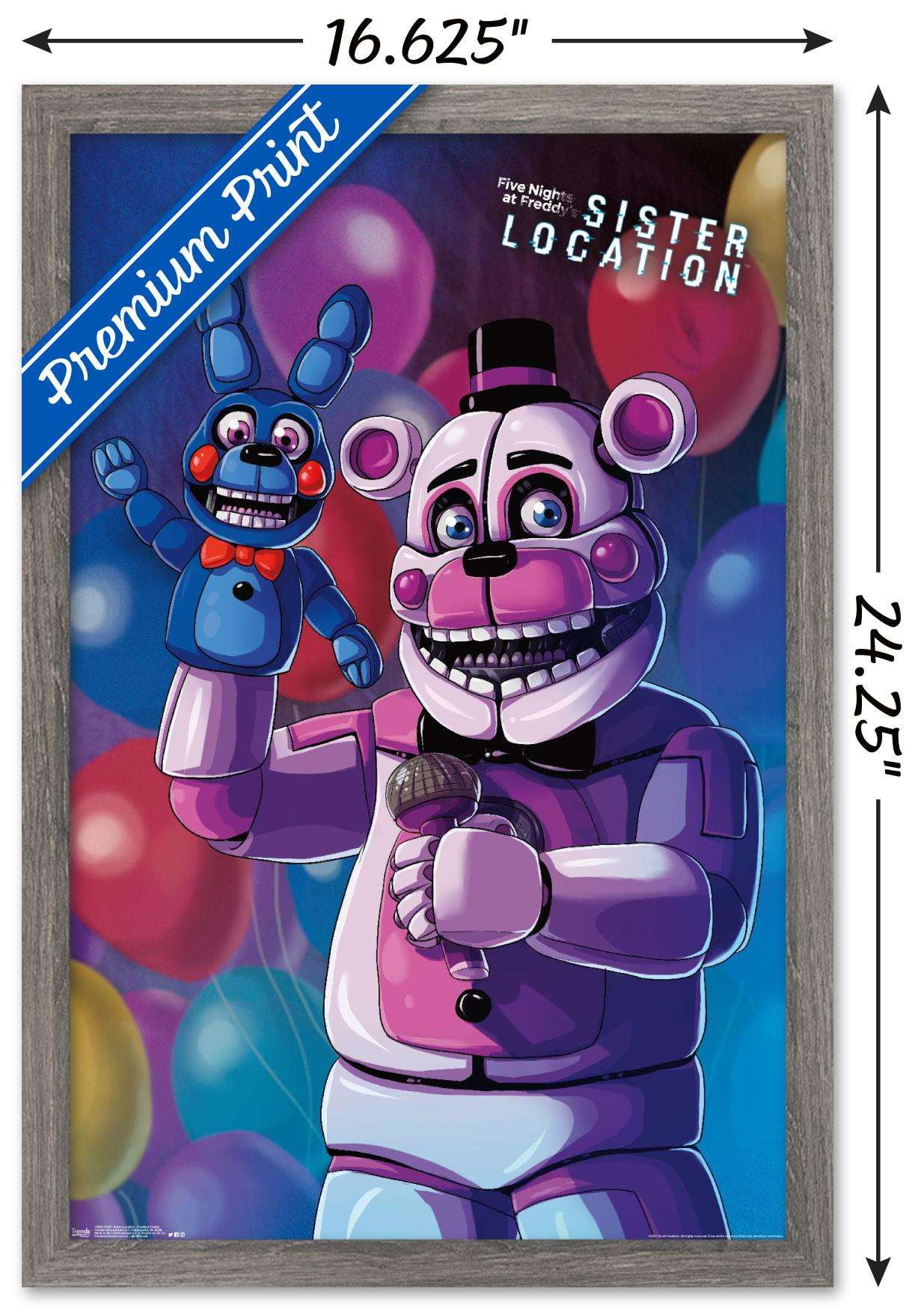 Five Nights at Freddy's: Sister Location - Funtime Freddy Wall Poster, 14.725" x 22.375", Framed