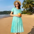 thumbnail image 4 of Fotbe Cyan Mint Marble Vestido Largo de Moda para Mujer, Vestido Tipo Camiseta con Manga Corta y Estilo Casual a Rayas y Bloques de Color, 4 of 6