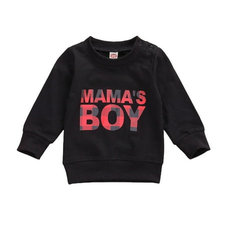 

Suanret Infant Baby Boy Mama s Boy Pullover Sweatshirt Sweater Top Crewneck Long Sleeve T Shirt Blouse Black 0-6 Months