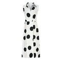 thumbnail image 2 of Woman Solid Print Sleeveless Button Elastic Waist Pocket Turndown Collar Dress, 2 of 6