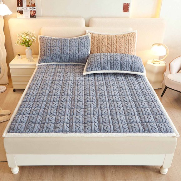 Cameland Protège-Matelas en Velours Taffetas Épais Uni avec Matelassage Antidérapant Mince Pliable Matelas Chaud Matelas en Flanelle