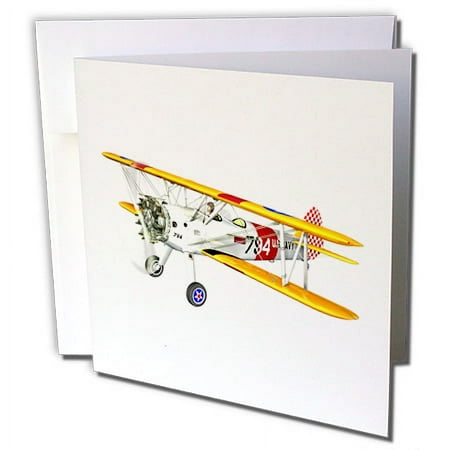 3dRose White and Red and Yellow Military Training Biplane - Greeting Card, 6 by 6-inch