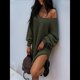 thumbnail image 5 of Suéteres para Mujer, Punto , Cuello en V, Color Liso, Larga, Informales, Holgados, Suaves, Tipo Jersey. Verde XXXL, 5 of 7