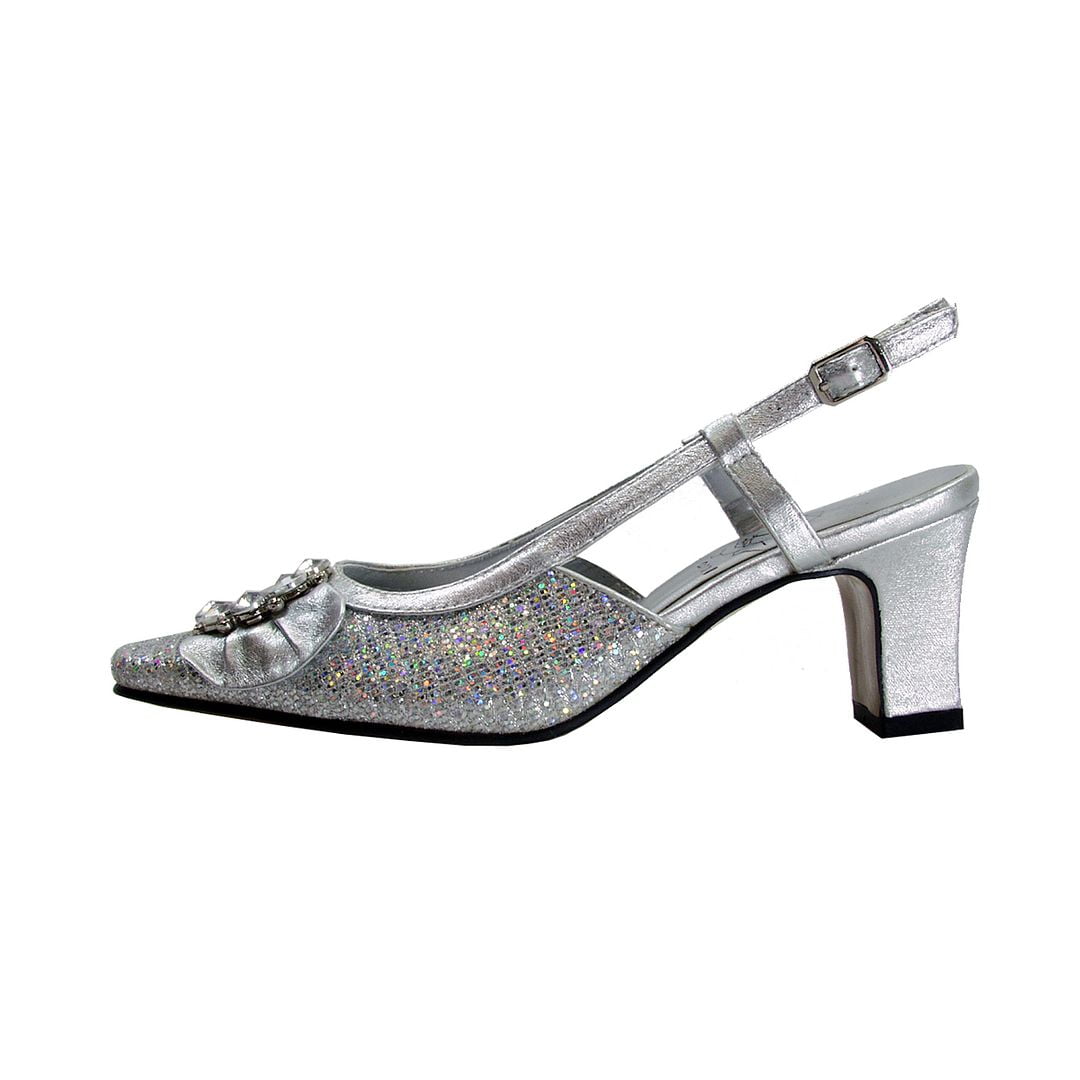 FLORAL Clea Women's Wide Width Dress Slingback Metallic Shoes SILVER 9.5