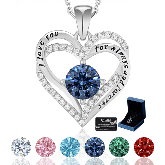 Moissanite Sterling Silver Heart Birthstone Necklace for Women - Pendant with 1CT, December Birthstone, Perfect Anniversary, Birthday, Mother's Day Gift for Wife, Girlfriend