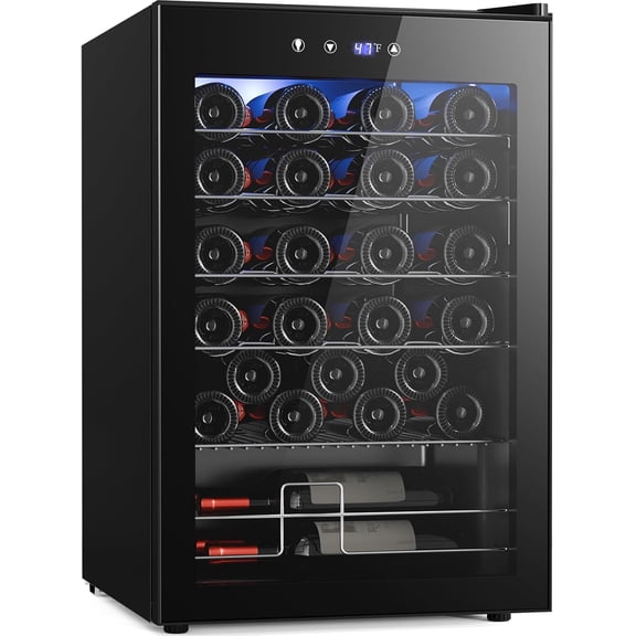 Wine Fridge, Freestanding Wine Cooler Refrigerator with Adjust Temperature（32°F - 61°F）, 4.5 Cu.Ft Mini Fridge for home/bar/office, Black