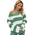thumbnail image 3 of WIPONKEN Oversized Sweaters Off the Shoulder Sweaters for Women Knit Sweaters Tops Green Striped Sweaters Crew Neck Pullover Sweaters Tops, 3 of 9