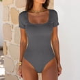 thumbnail image 6 of larppty Women's Square Neck Short Sleeve Long Sleeve Bodysuit Sexy Body Suits Shirt Slim Fitted Tops（Dark Gray， L）, 6 of 6