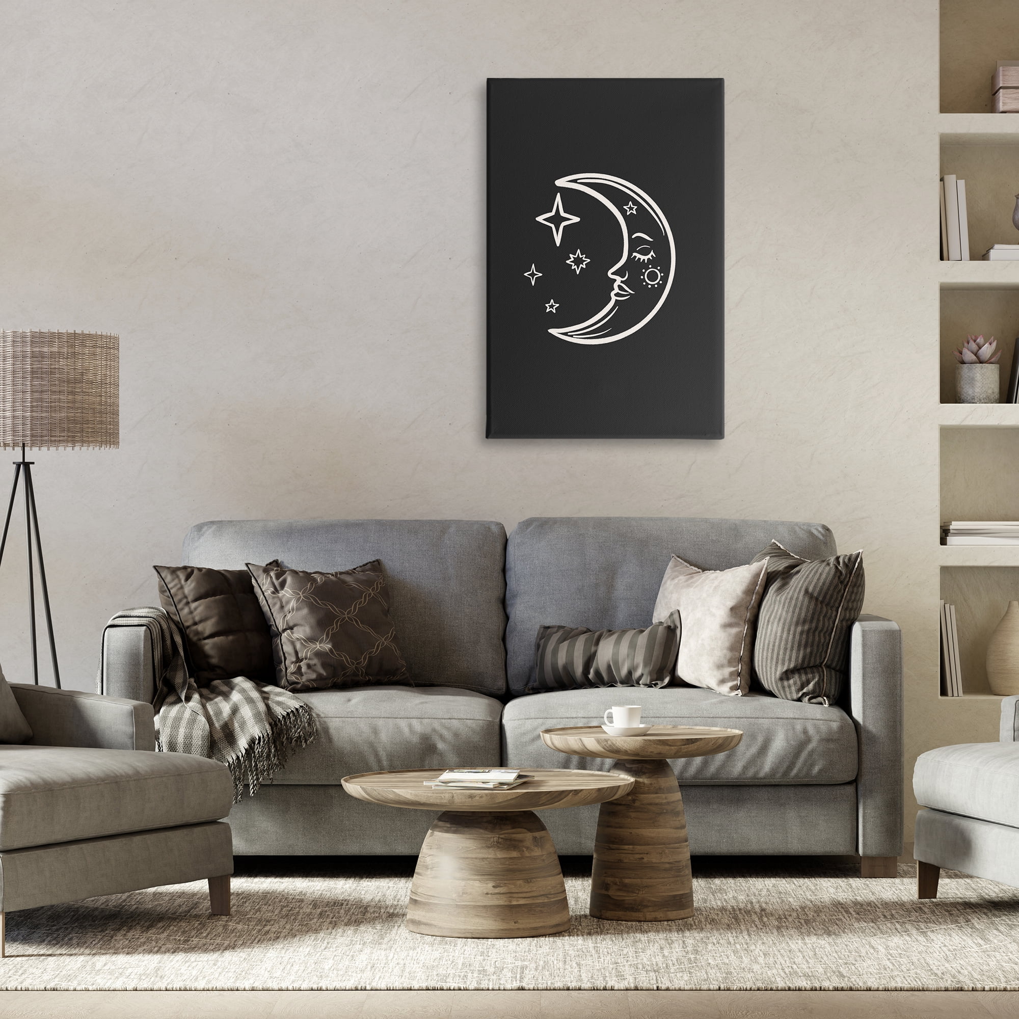 Stupell Industries Moon & Stars on Black Astrology & Stars Painting Wrapped Canvas Art Print Wall Art, 24 x 36