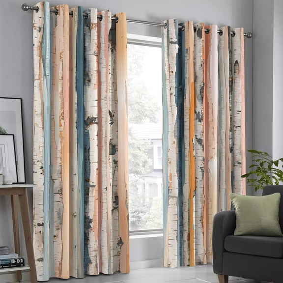 Birch Bark Texture Blackout Curtains For Bedroom Living Room Beige Natural Plant Stripes Patterned Room Darkening Thermal Grommet Window Treatments Drapes-52"W x 63"L (Pack of 2)