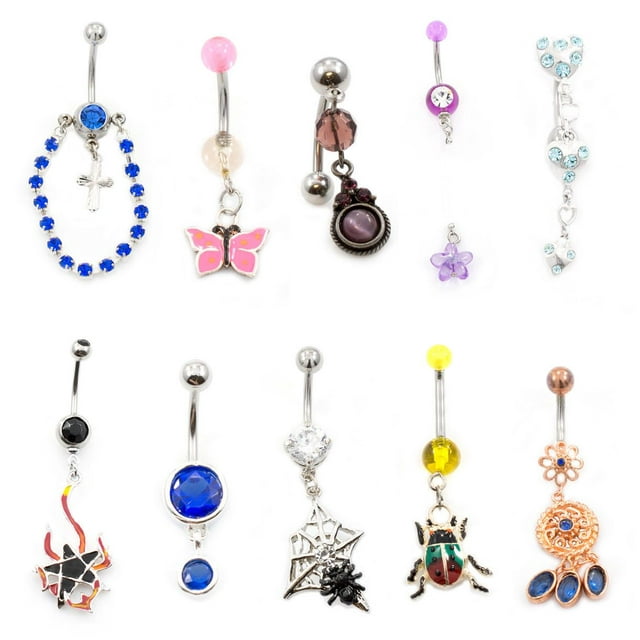 Belly Button Ring pack of 10 Love the Nature Collection Navel Rings 14g ...
