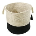 thumbnail image 4 of LR Home Woven Round Jute 17" Storage Basket with Handles, Black/White Stripe, 4 of 8