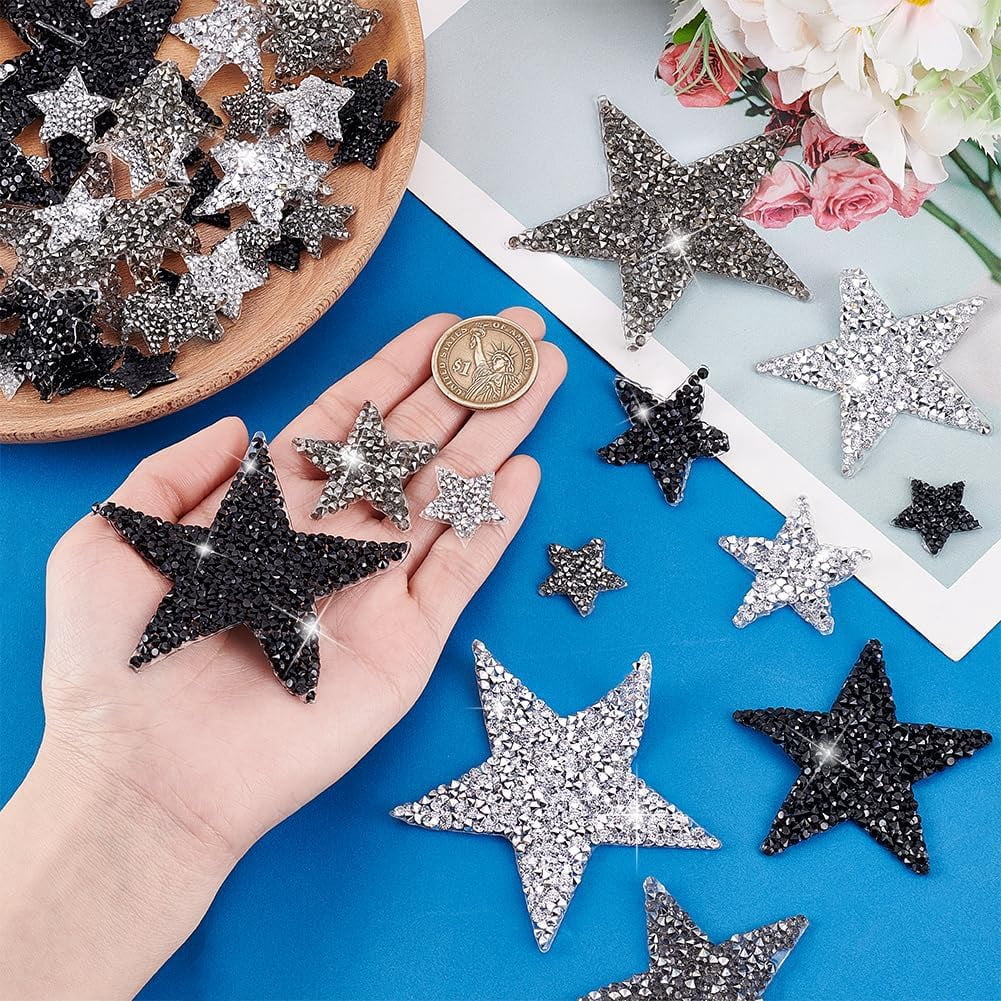PH 66pcs 4 Sizes 3 Colors Star Patches Iron on Patches Star Hat Patches Bling Star Patches Adhesive Appliques Repair Rhinestone Applique for Dress Clothes Jeans Home Decoration Colorful DIY