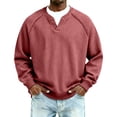 thumbnail image 2 of Qwertyu Men's Waffle Henley Shirts Long Sleeve V-Neck Tops Casual Basic T-Shirts Lightweight Knit Pullover Vermilion M, 2 of 7