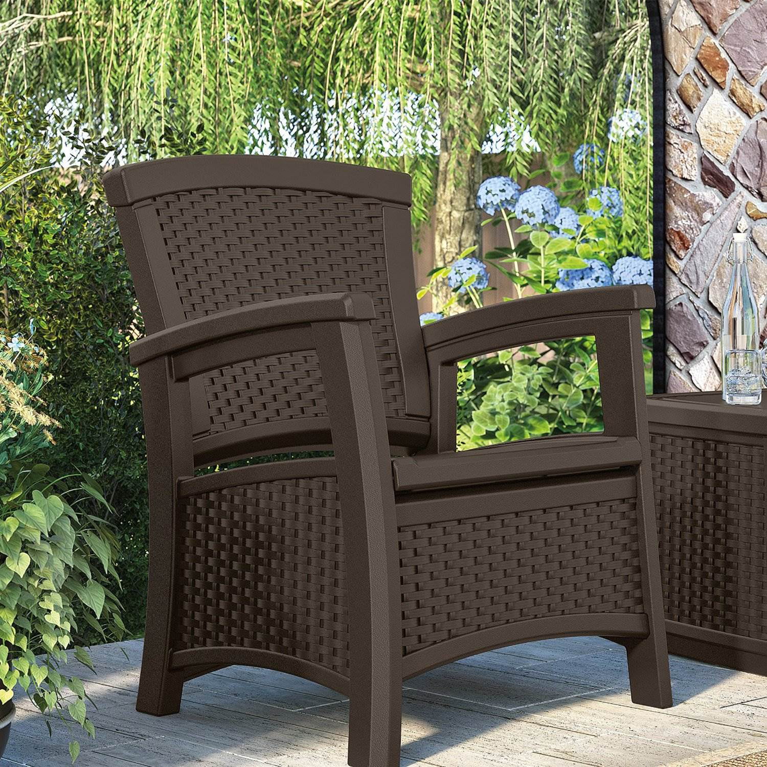 2 Pack Java Suncast Elements Resin Wicker Design Club Chair with Storage 