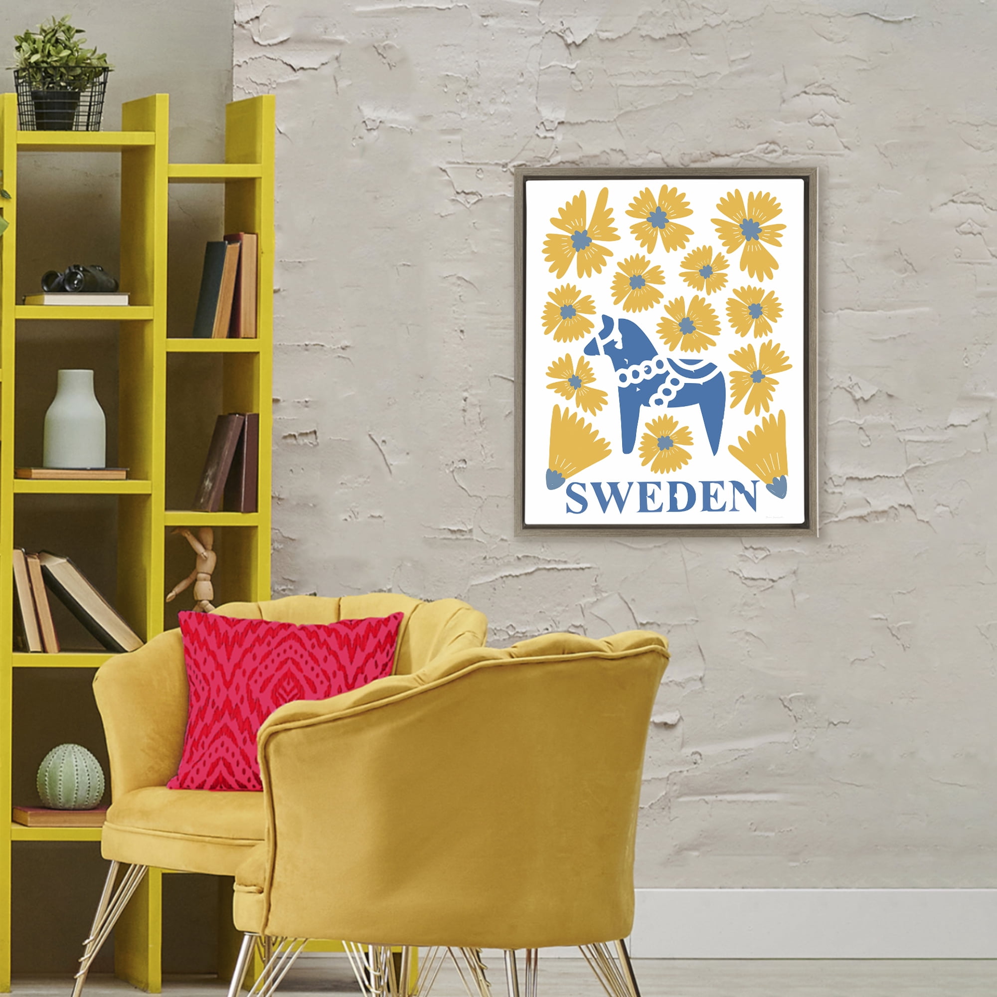 Stupell Industries Swedish Folk Flowers Brown Framed Floater Canvas Wall Art, design by Omar Escalante