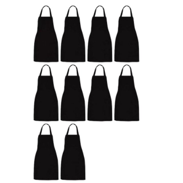 Paquete de 10 delantales con pechera, delantal unisex negro a granel con 2 bolsillos espaciosos, lavable a máquina para manualidades de cocina