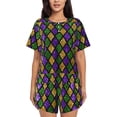 thumbnail image 1 of Balery Mardi Gras Shiny Green Purple Conjunto de Pijama para Mujer con Estampado, Dos Piezas de Manga Corta y Shorts, Ropa de Dormir Suave con Cuello Redondo y Bolsillos-Medium, 1 of 6
