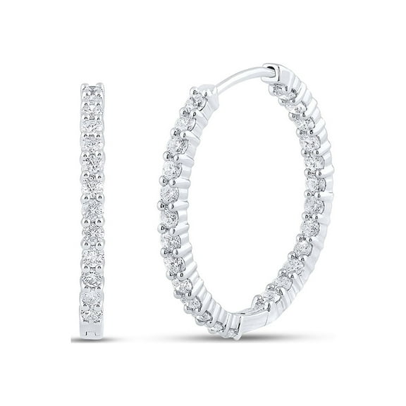14kt White Gold Womens Round Diamond Inside Outside Hoop Earrings 3 Cttw