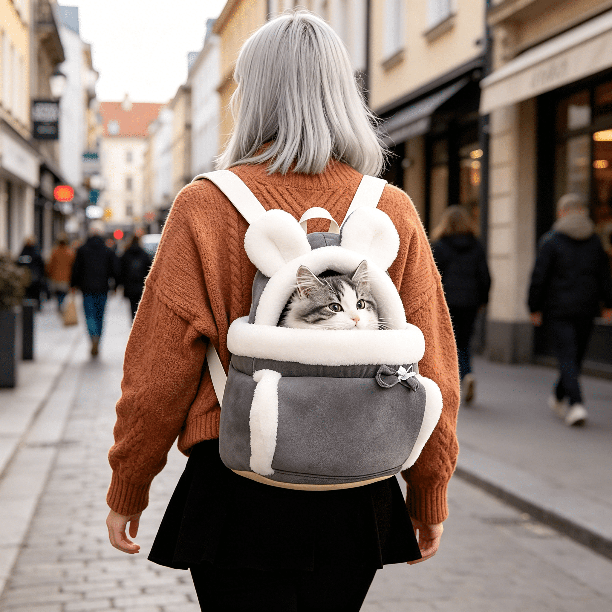 GASTROPOD 2026 New Warm Pet Carrier Bag Small Cat Dogs Backpack Winter Plush Pets Cage for Outdoor Travel Pet Hanging Chest Bags 6Kg Load-Bearing (Color: Grey, Size: Large)
