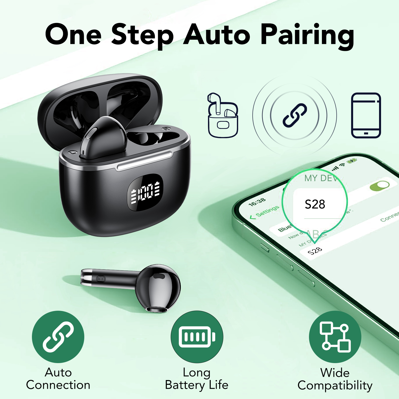 CASCHO Wireless Earbuds with Noise Cancellation, Black photo 4