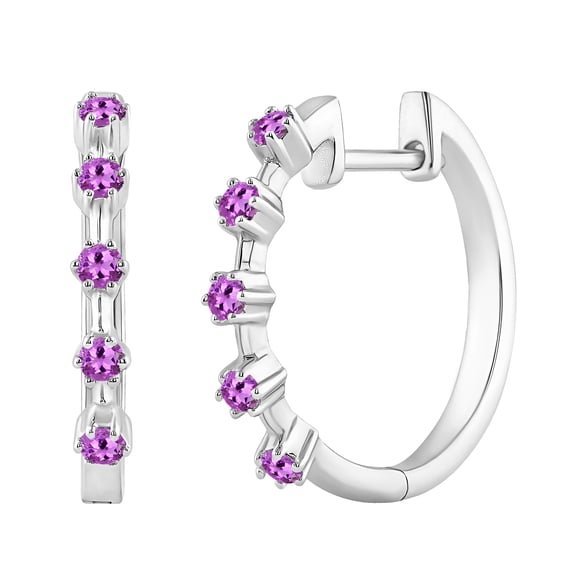 Dazzlingrock Collection 1.80mm Round Amethyst 5 Stone Style Hinged Huggie Hoop Earrings for Women (Color Purple, Clarity Moderately Included), 14K White Gold