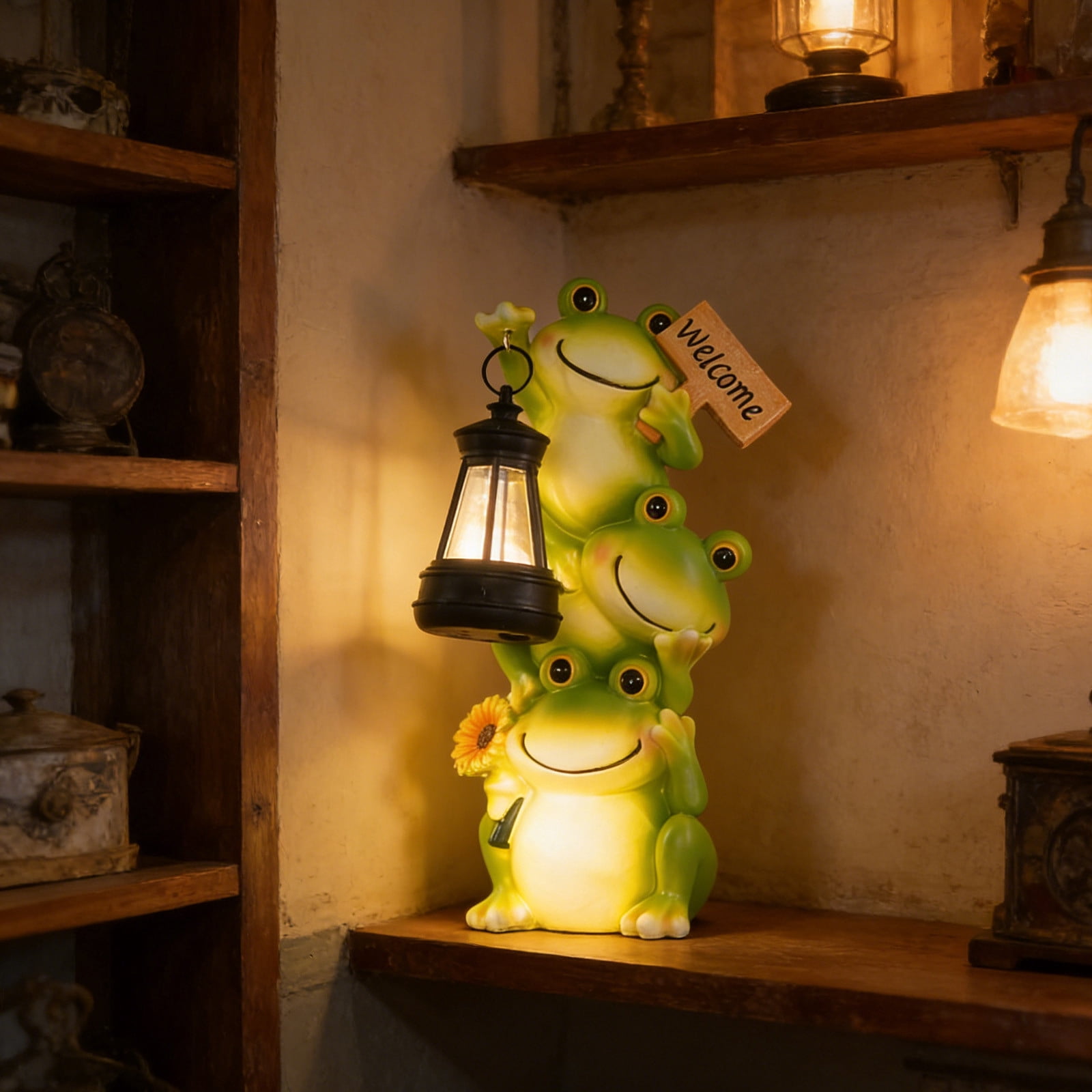Outdoor Solar Frog Lantern,Resin Garden Light,Stacked Frog Sculpture Design,Solar Powered LED,Weather-Resistant,Warm Night Light,Lawn Patio Decoration