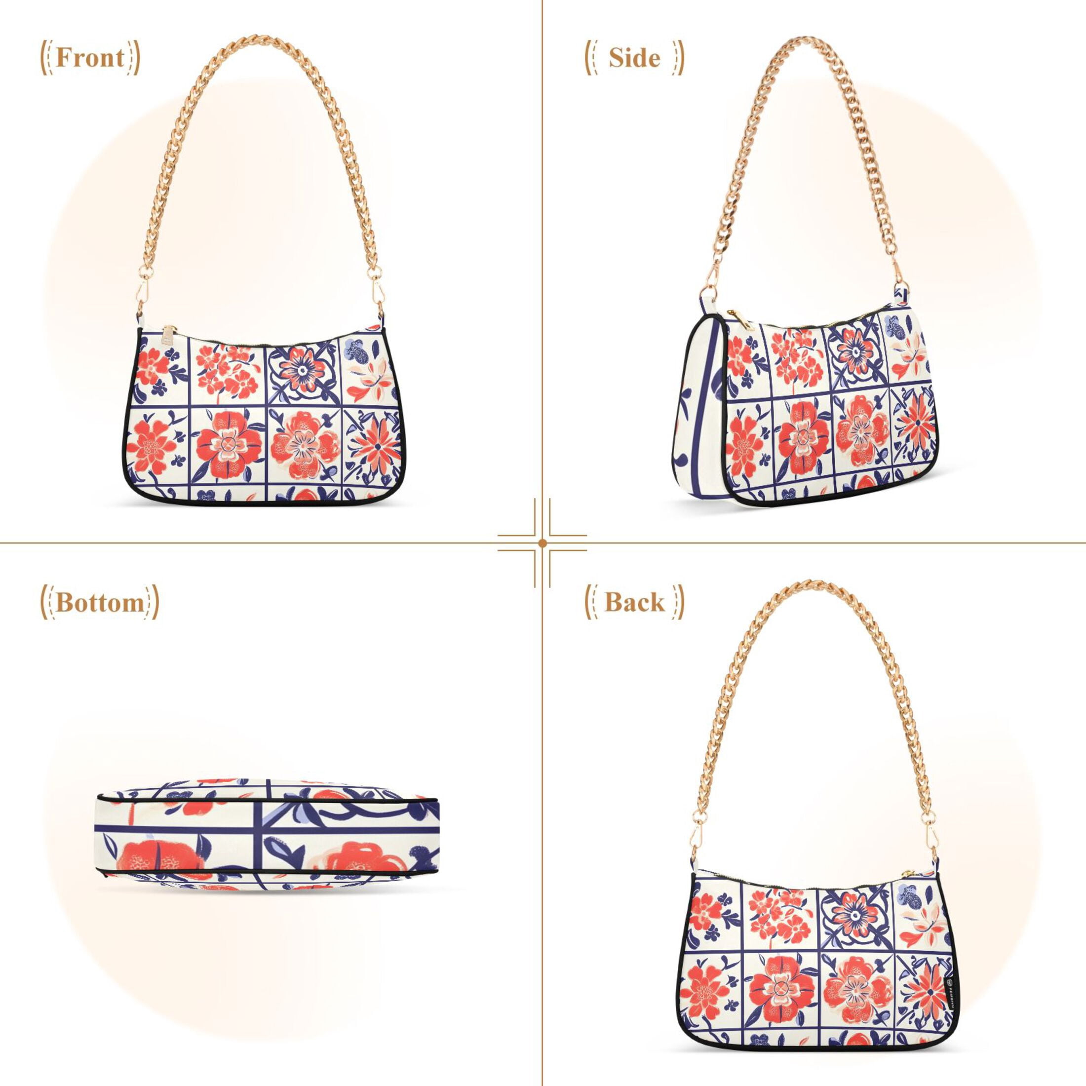 Ryvnso Boho Flower in Checkered Grid Womens Chain Shoulder Bag Tote Handbags Clutch Hobo Purse with Zipper for Travel