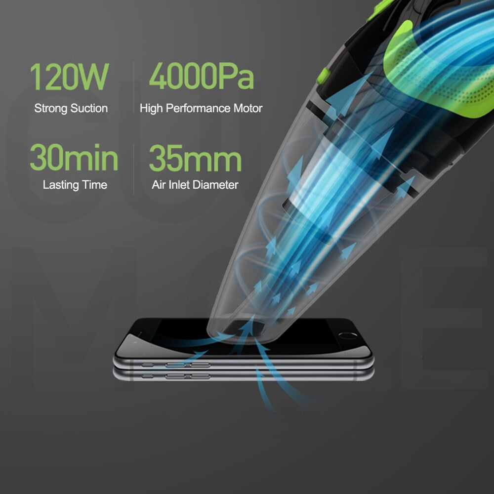 Car Wireless Vacuum Cleaner Cordless Wet/Dry 120W 4000Pa Suction Hand-held Vacuum Cleaner Portable Home and Auto Dual-use