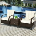 thumbnail image 5 of Costway 3 PCS Patio Wicker Rattan Furniture Set Coffee Table & 2 Rattan Chair W/Cushions-White, 5 of 12