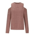 thumbnail image 4 of Womens Cold Shoulder Crewneck Sweaters 2023 Fall Long Sleeve Soft Cable Knit Pullover Shirts Loose Fit Tunic Jumper Tops, 4 of 7