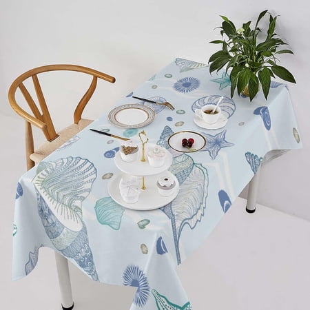Coastal Nautical Tablecloth Seashell Starfish Ocean Themed Beach Conch Table Cloth for Farmhouse Party Picnic Rectangle60x84