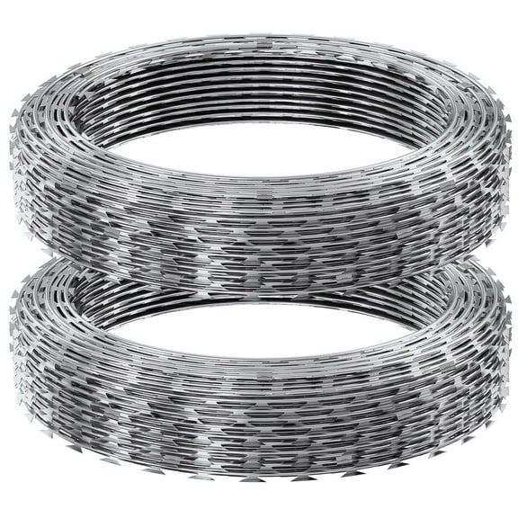 Razor Wires, 2 Rolls Razor Wire Fencing Razor Fence,98 ft Razor Barbed Wire,  Double Spiral Razor Ribbon Barbed Wire Galvanized Razor Wire Fence, Rolls Razor for Garden